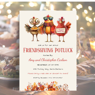 Friendsgiving Thanksgiving Potluck Cute Turkey Invitation