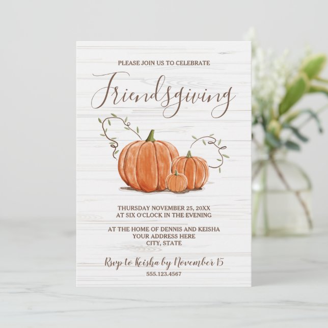 Friendsgiving Thanksgiving Watercolor Pumpkin Invitation (Standing Front)