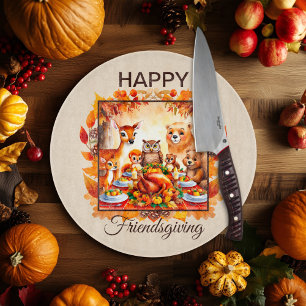 Friendsgiving Woodland Animals Autumn Leaves Cutting Board