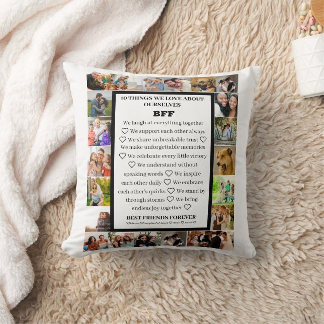 Friendship Appreciation | BFF 22 Photo Collage Throw Pillow (Blanket)
