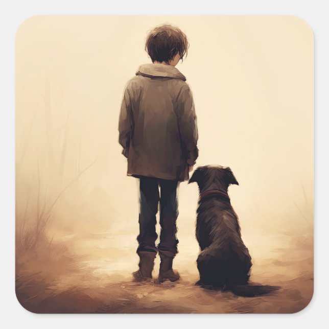Friendship, Boy and his dog Square Sticker (Front)