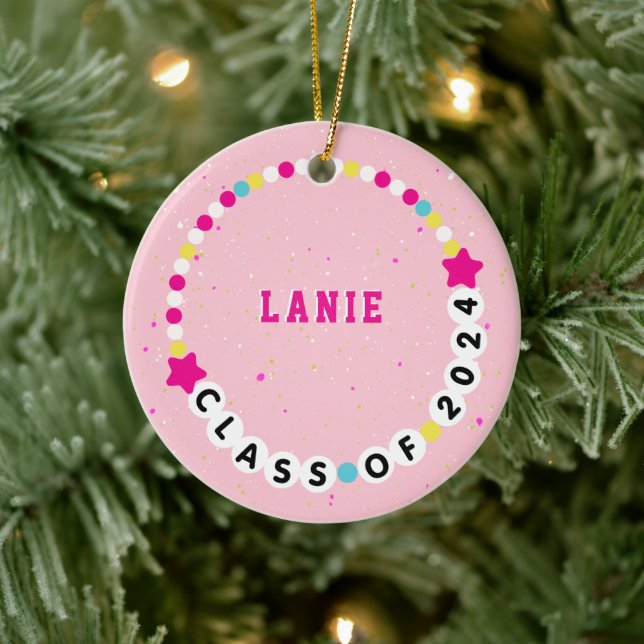 Friendship Bracelet Class of 2024 Graduation Pink Ceramic Ornament (Tree)