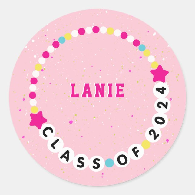Friendship Bracelet Class of 2024 Graduation Pink Classic Round Sticker (Front)