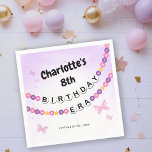 Friendship Bracelet Girls Birthday Era Party Napkin<br><div class="desc">A cute girls birthday party napkin featuring friendship bracelets that spell out BIRTHDAY ERA. This background is purple and is accented with pink butterflies. Personalize with fun and whimsical girl's birthday party napkin.</div>