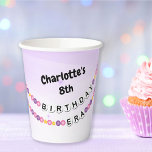 Friendship Bracelet Girls Birthday Era Party Paper Cups<br><div class="desc">Party cups for a girls birthday party featuring a graphic of friendship bracelets that spell out BIRTHDAY ERA. Personalize the purple cups with the birthday girl's name and age.</div>
