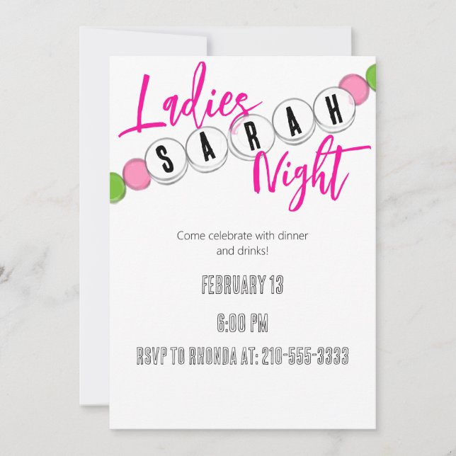 Friendship Bracelet Ladies Night Invitation (Front)