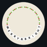 Friendship Bracelet Merry And Bright Christmas Classic Round Sticker<br><div class="desc">Illustration of a beaded friendship bracelet with red,  green,  and white beads with "MERRY & BRIGHT"</div>