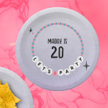 Friendship Bracelet Purple Birthday Paper Plate<br><div class="desc">Illustration of a beaded friendship bracelet with "let's party" text over distressed purple gradient background.  Personalize the text at centre.</div>