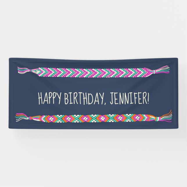 Friendship Bracelets on Navy Blue Personalized Ban Banner (Horizontal)