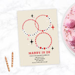 Friendship Bracelets Pink & Red Birthday Invitation<br><div class="desc">Illustration of three pink white and red beaded friendship bracelets with "LET'S PARTY",  "HBD",  and "BDAY GIRL" text surrounded by decorative stars.</div>