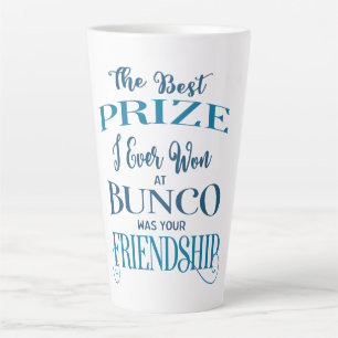 Friendship Bunco Best Prize Typography Blue Modern Latte Mug