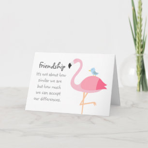 Friendship Cartoon: Pink Flamingo with Blue Bird Card