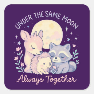 friendship, cute forest animals, under the moon square sticker