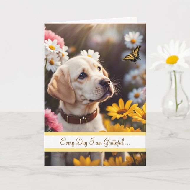 Friendship Cute Yellow Labrador Puppy Butterfly Card (Small Plant)