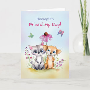 Friendship Day Cute Animals with Flowers Card