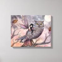 Friendship Fairy and Owl Wrapped Canvas Print