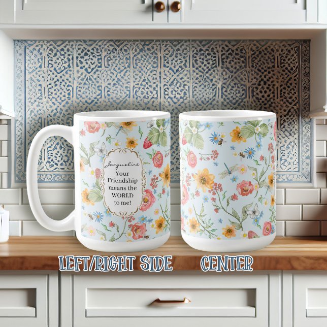 Friendship Gift Watercolor Floral Butterfly Blue Coffee Mug (Creator Uploaded)