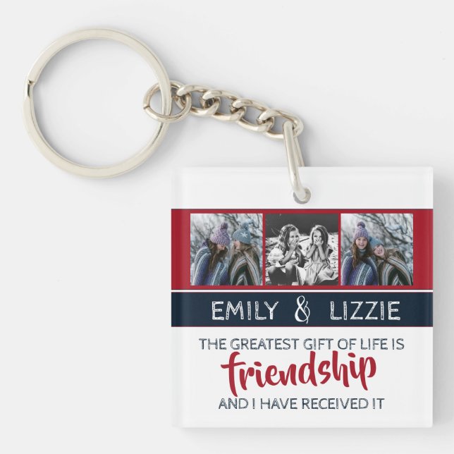 Friendship inspirational quote w/ names and photos keychain (Front)