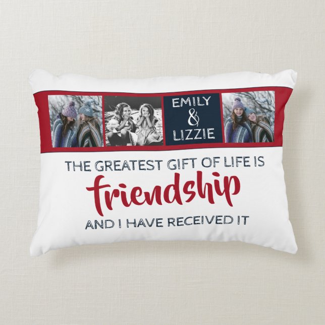 Friendship inspirational with names and photos accent pillow (Front)