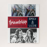 Friendship inspirational with names and photos jigsaw puzzle<br><div class="desc">This inspirational friendship quote puzzle is the perfect gift for your best friend! You can easily customize the puzzle by adding your names and replacing the three photos with your own pictures. The quote, in blue and red, reads: the greatest gift of life is friendship, and I have received it....</div>