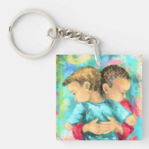 Friendship Keychain Kids Hugging - Peace Love