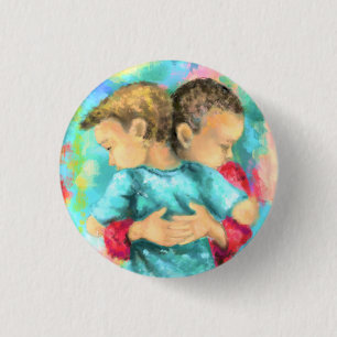 Friendship - Kids Hugging - Peace Love - Painting  1 Inch Round Button