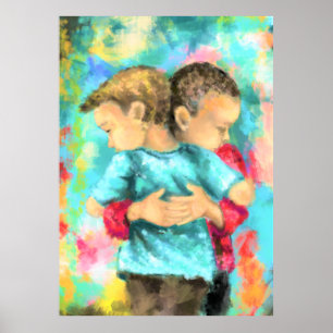 Friendship - Kids Hugging - Peace Love - Painting  Poster