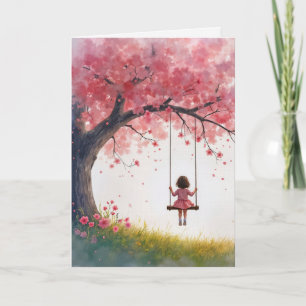 Friendship Little Girl On Cherry Tree Swing Card