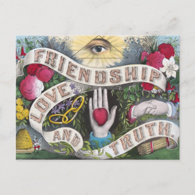 Friendship, Love, Truth Vintage Postcard (Front)