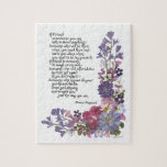 Friendship poem jigsaw puzzle<br><div class="desc">Bluebells and delphinium,  verbena and geranium are among the beautiful flowers that decorate this original poem from Simone Sheppard.  A perfect way to honour a dear friend who loves you,  "just the way you are".</div>