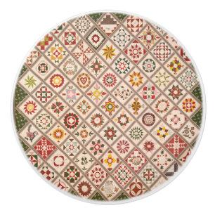 Friendship quilt in muted colours ceramic knob