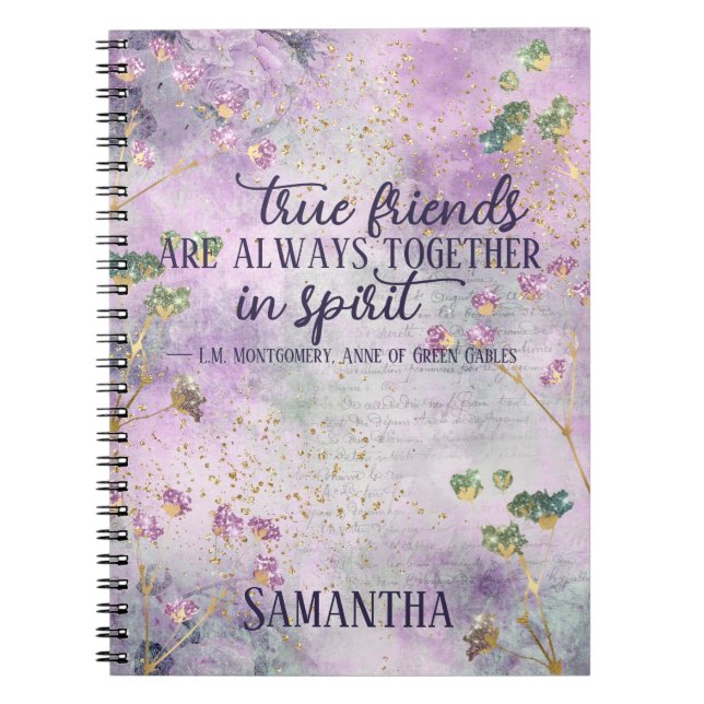 Friendship Quote Glam Chic Floral Friend Gift Name Notebook (Front)