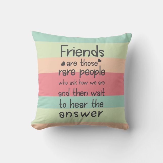 Friendship Quote Stripes Pastel Cute Friends rare  Throw Pillow (Front)