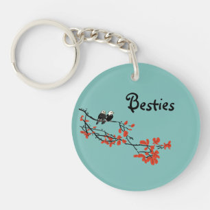 Friendship Quote Two Birds Red Leaves Monogram Keychain
