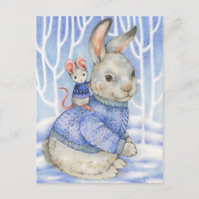 Friendship Rabbit and Mouse Cute Christmas Card (Front)