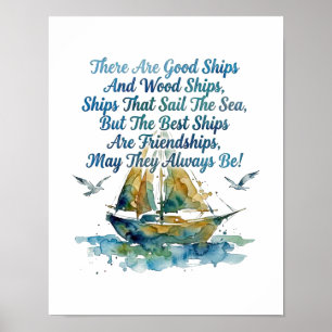 Friendship Sailboat Watercolor Nautical Blessing  Poster