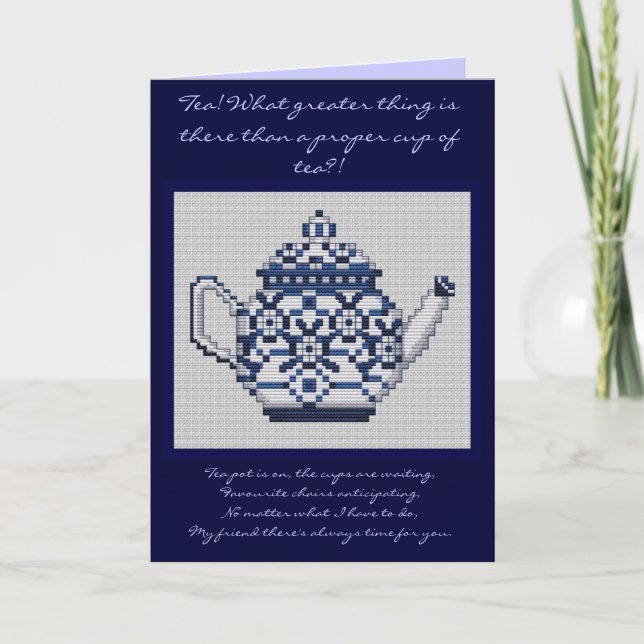 FRIENDSHIP TEA Cross Stitch Style Design Card (Front)