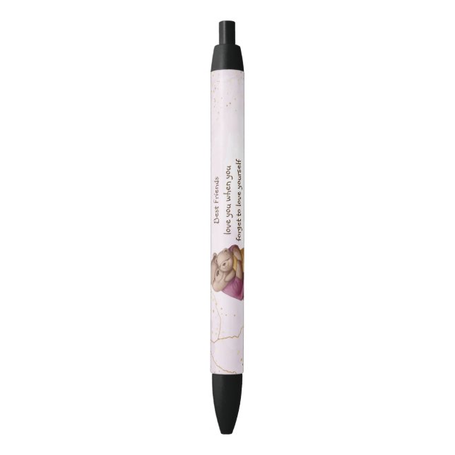 Friendship Teddy Bear Love you Inspirational Black Ink Pen (Front Vertical)