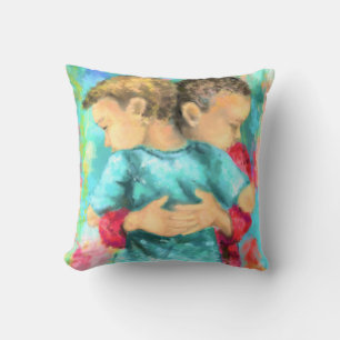 Friendship Throw Pillow Kids Hugging Peace Love