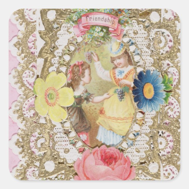 Friendship, Valentine card, c.1870 (colour litho o Square Sticker (Front)