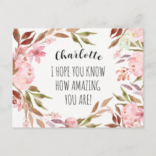Friendship Watercolor Pink Peonies Personalized Postcard