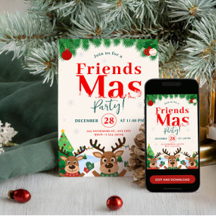Friendsmas Christmas Holiday Party Cute Reindeer Invitation