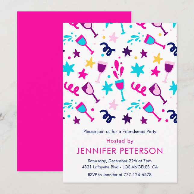 Friendsmas invitations Cocktail Modern Pink (Front/Back)