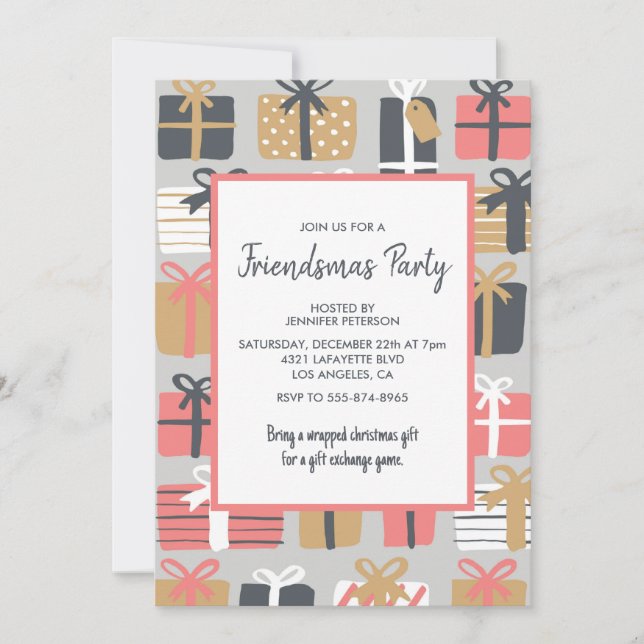Friendsmas Invitations Cute Christmas Gift Pattern (Front)