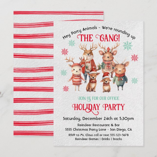 Friendsmas Office Party Animals Christmas  Invitation (Front/Back)