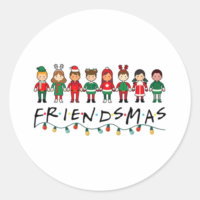 Friendsmas Squad Funny Xmas Light Family Matching  Classic Round Sticker (Front)