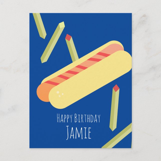 Fries and Hotdogs Birthday Name Postcard (Front)