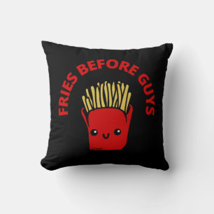FRIES BEFORE GUYS funny french fries pun Throw Pillow