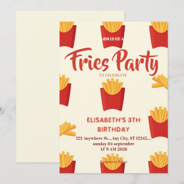 Fries Restaurant Birthday Party Invitation (Front/Back)