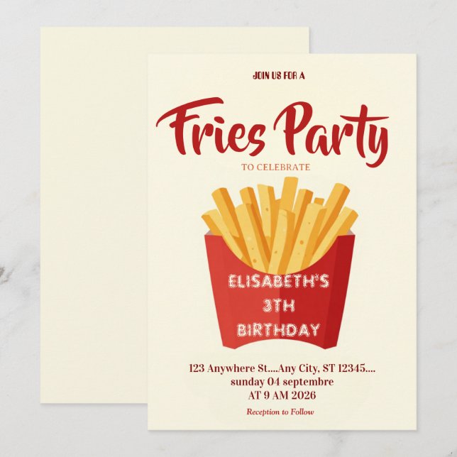 Fries Restaurant Birthday Party Invitation (Front/Back)